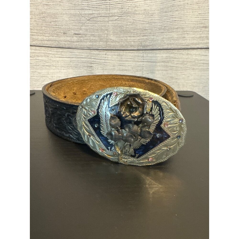 Beth Frank Vintage Western Leather Belt With Ornate Buckle